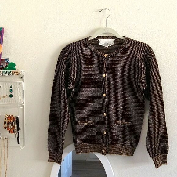 Vintage Adrienne Vittadini Gold Threaded Jacket size Small - Picture 1 of 7